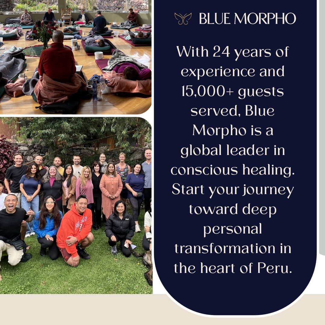 Blue Morpho conscious healing retreat with group ceremony and wellness program