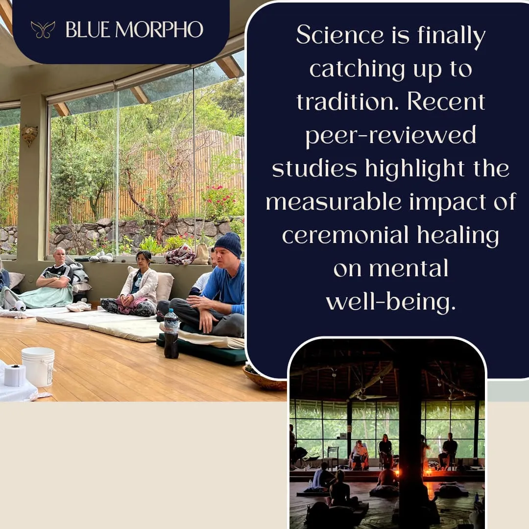 Participants attending ceremonial healing session at Blue Morpho retreat in Peru